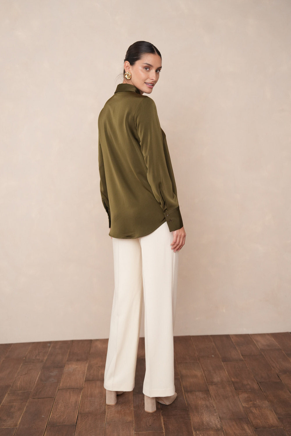 Satin Shirt with Classic Notched Collar