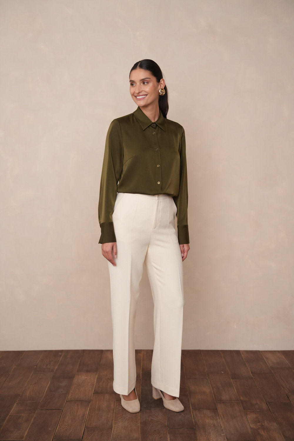Satin Shirt with Classic Notched Collar