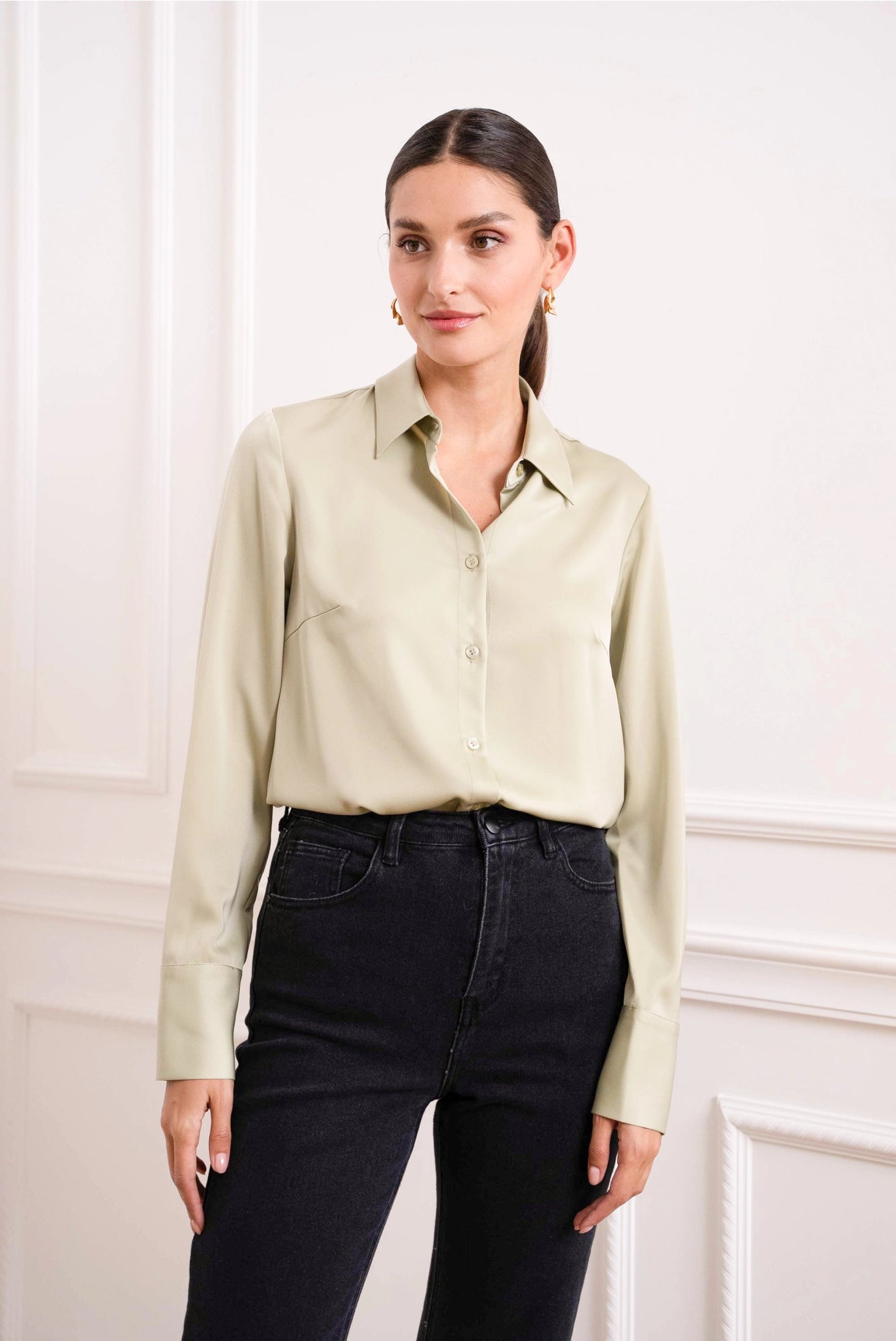 Satin Shirt with Classic Notched Collar