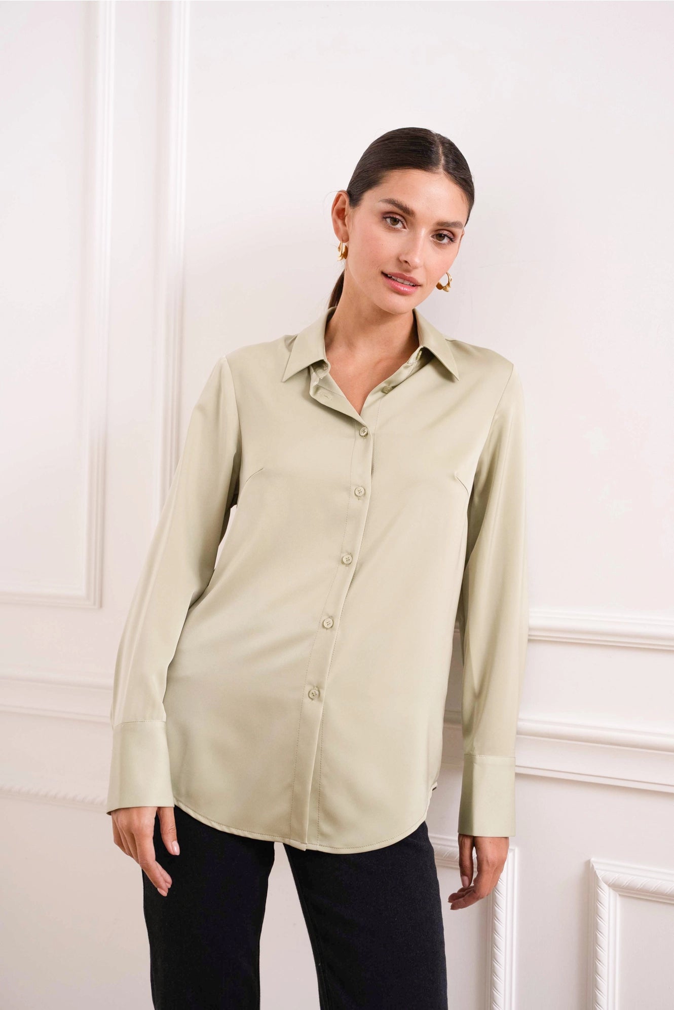 Satin Shirt with Classic Notched Collar
