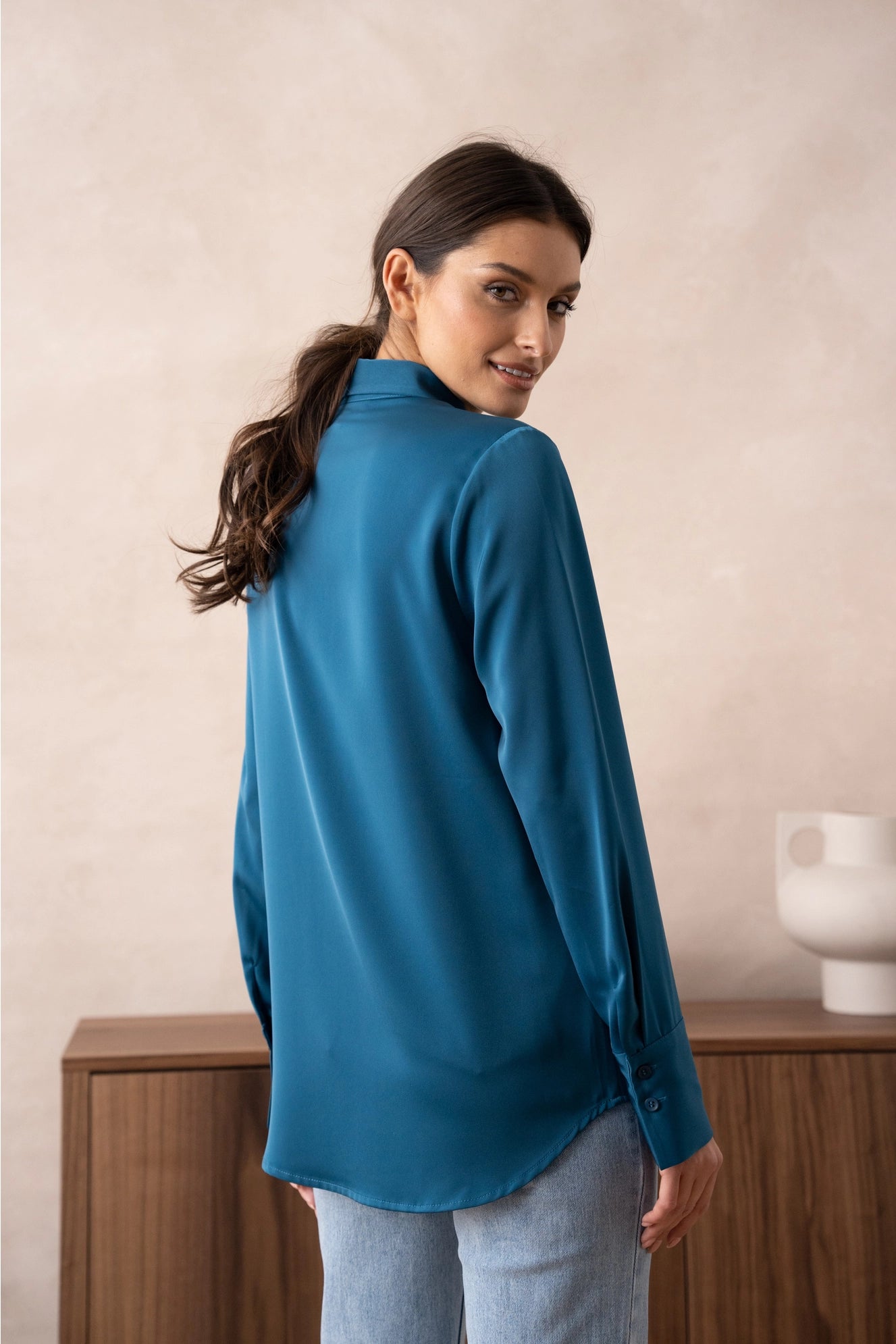 Satin Shirt with Classic Notched Collar