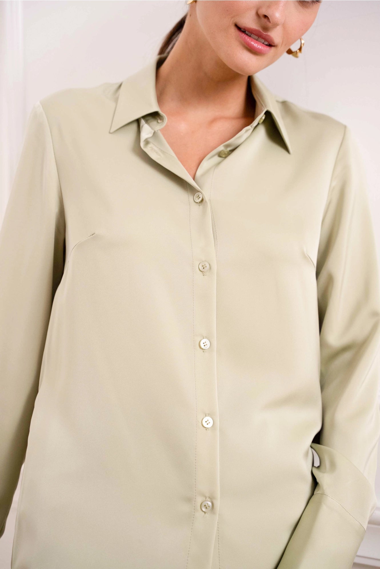 Satin Shirt with Classic Notched Collar