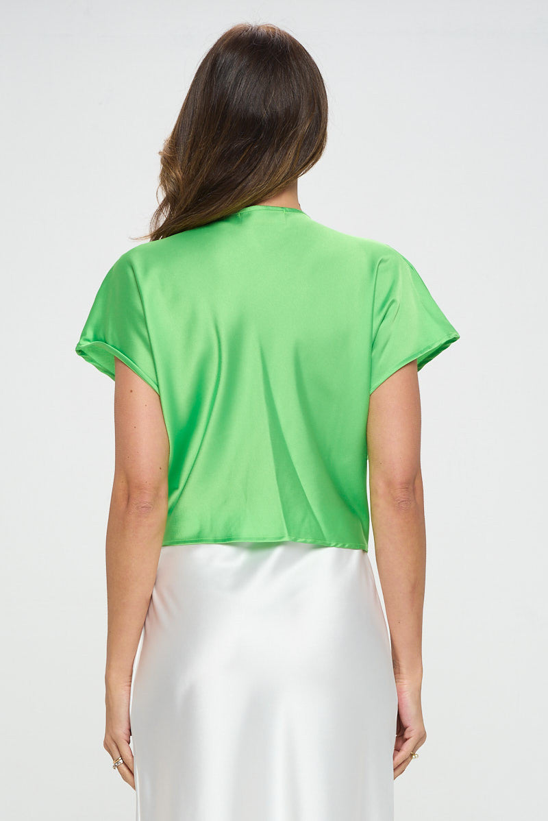 Satin Short Sleeve Top with Front Twist-New Arrival-Reneecollection-Small-NEW GREEN-Urbanheer