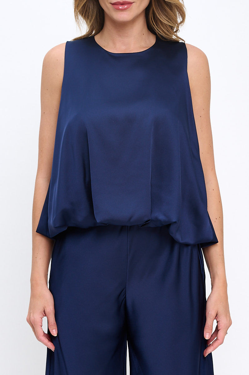 Satin Sleeveless Top with Bubble Hem and Back Keyhole-New Arrival-Reneecollection-Small-NAVY-Urbanheer