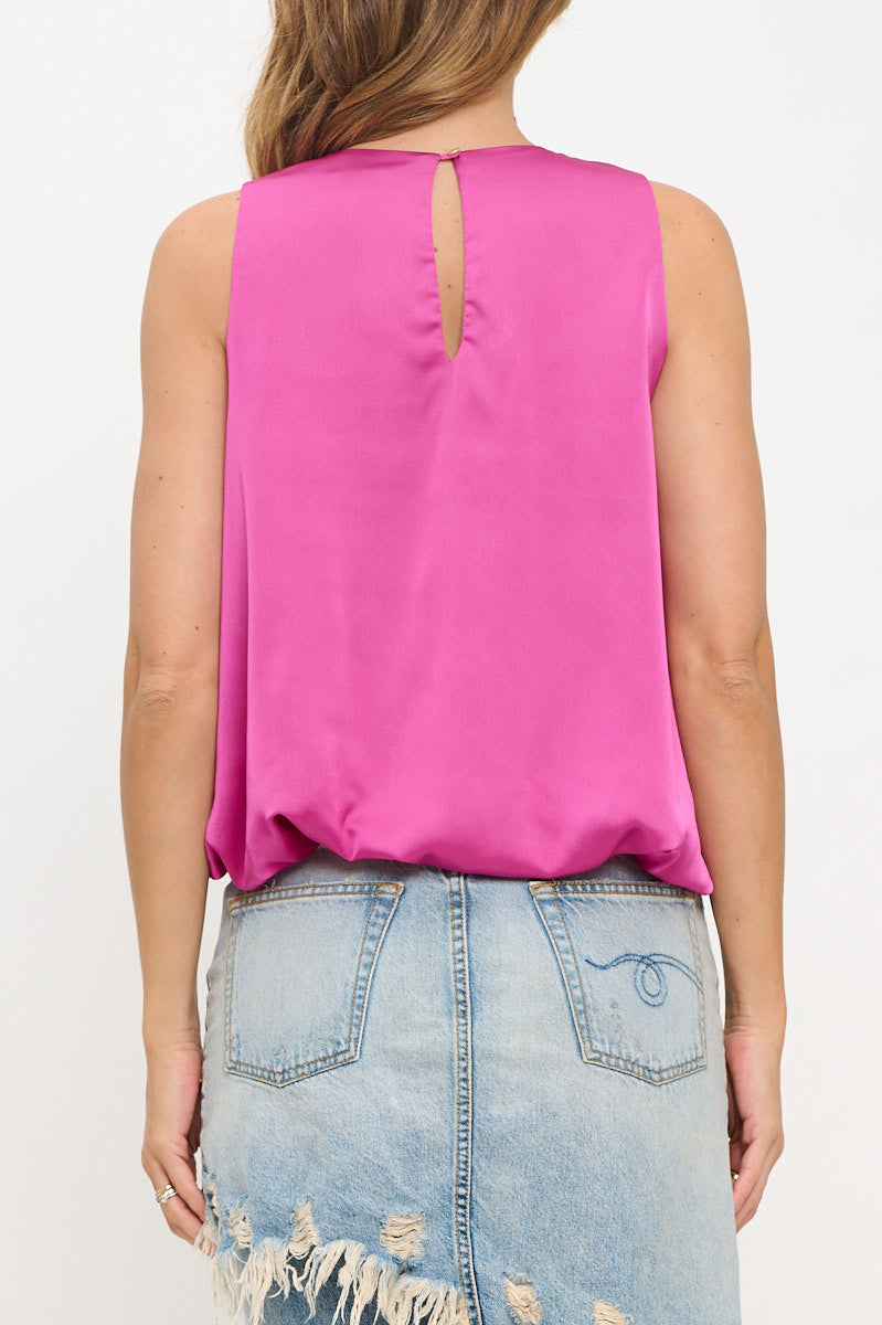 Satin Sleeveless Top with Bubble Hem and Back Keyhole-New Arrival-Reneecollection-Small-DARK FUSCHIA-Urbanheer