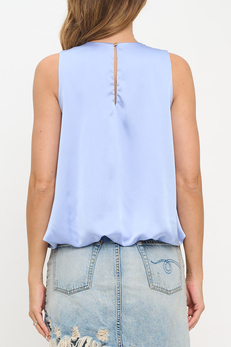 Satin Sleeveless Top with Bubble Hem and Back Keyhole-New Arrival-Reneecollection-Small-BLUE-Urbanheer