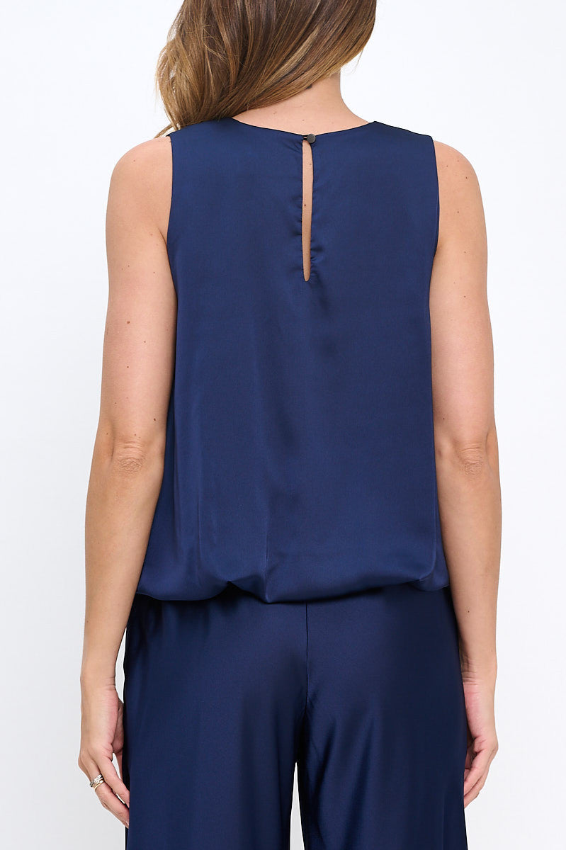 Satin Sleeveless Top with Bubble Hem and Back Keyhole-New Arrival-Reneecollection-Small-NAVY-Urbanheer