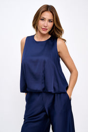 Satin Sleeveless Top with Bubble Hem and Back Keyhole-New Arrival-Reneecollection-Small-NAVY-Urbanheer
