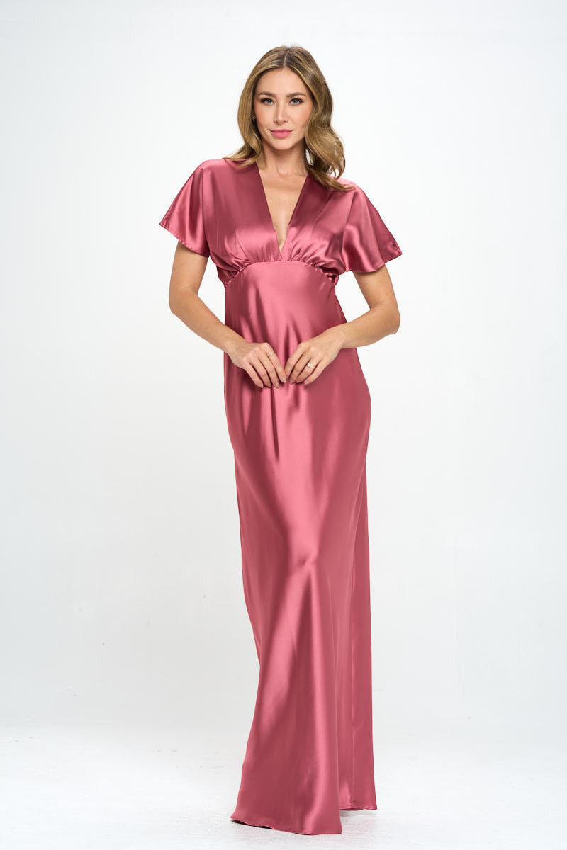 Satin Solid Deep V neck Formal Dress-Dresses-Reneecollection-Urbanheer