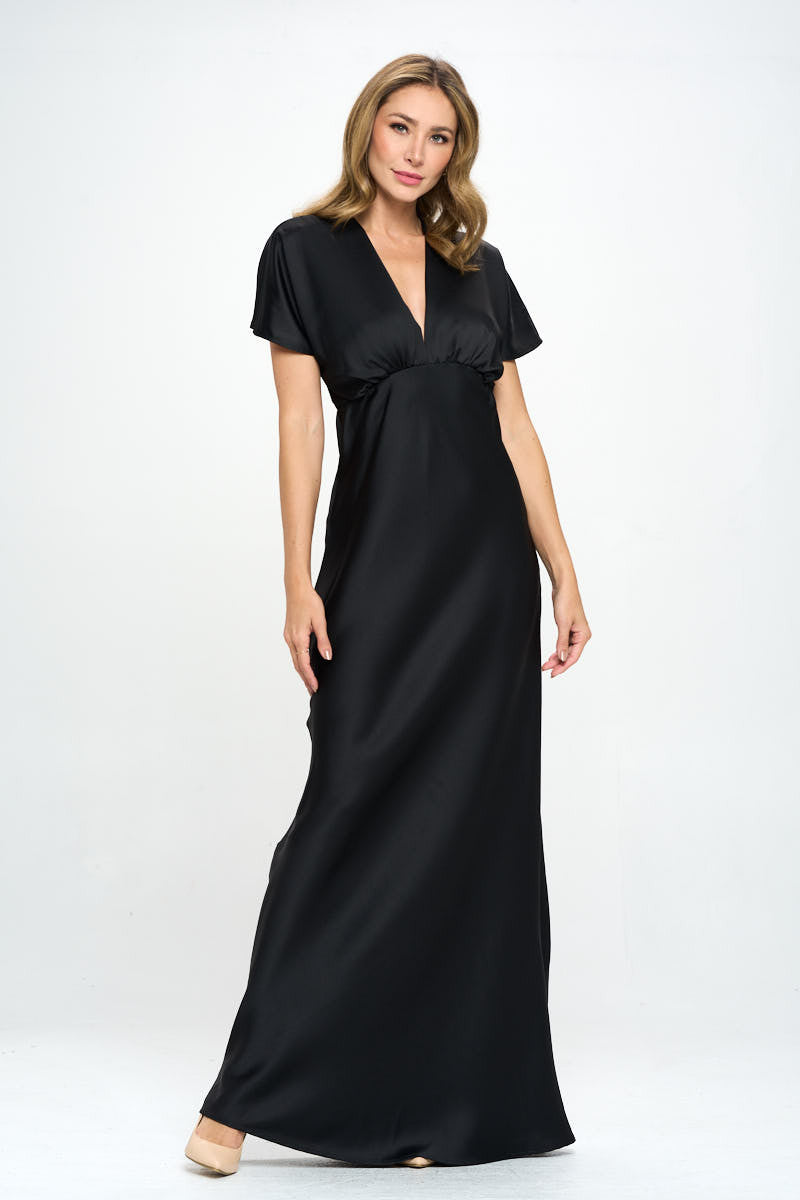 Satin Solid Deep V neck Formal Dress-Dresses-Reneecollection-Urbanheer