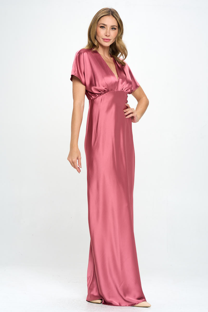 Satin Solid Deep V neck Formal Dress-Dresses-Reneecollection-Urbanheer
