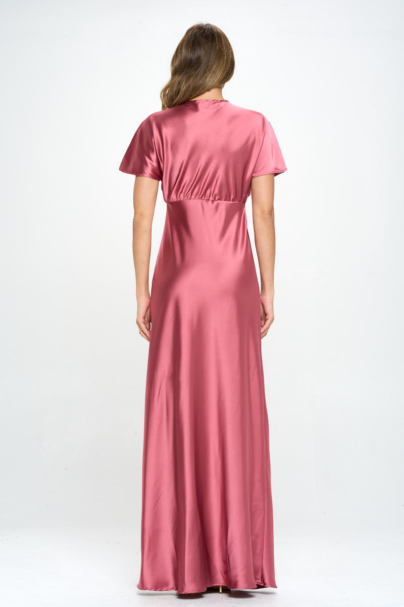 Satin Solid Deep V neck Formal Dress-Dresses-Reneecollection-Urbanheer