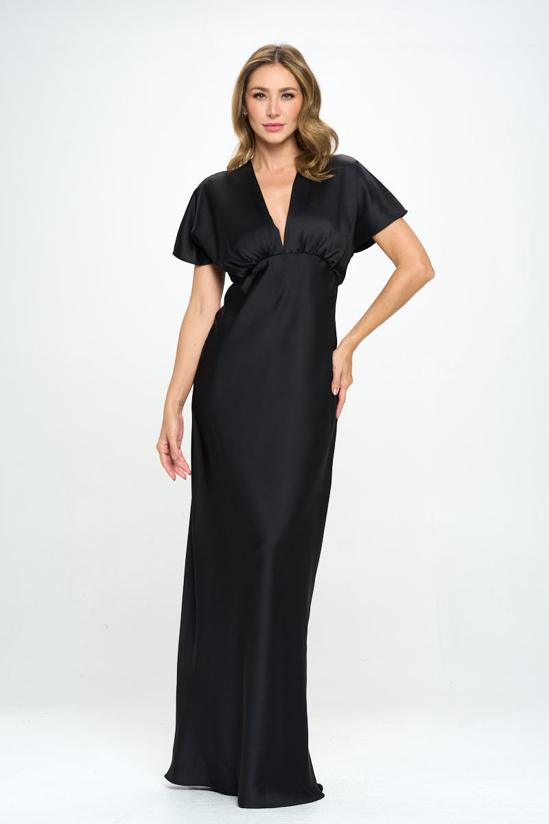 Satin Solid Deep V neck Formal Dress-Dresses-Reneecollection-Urbanheer