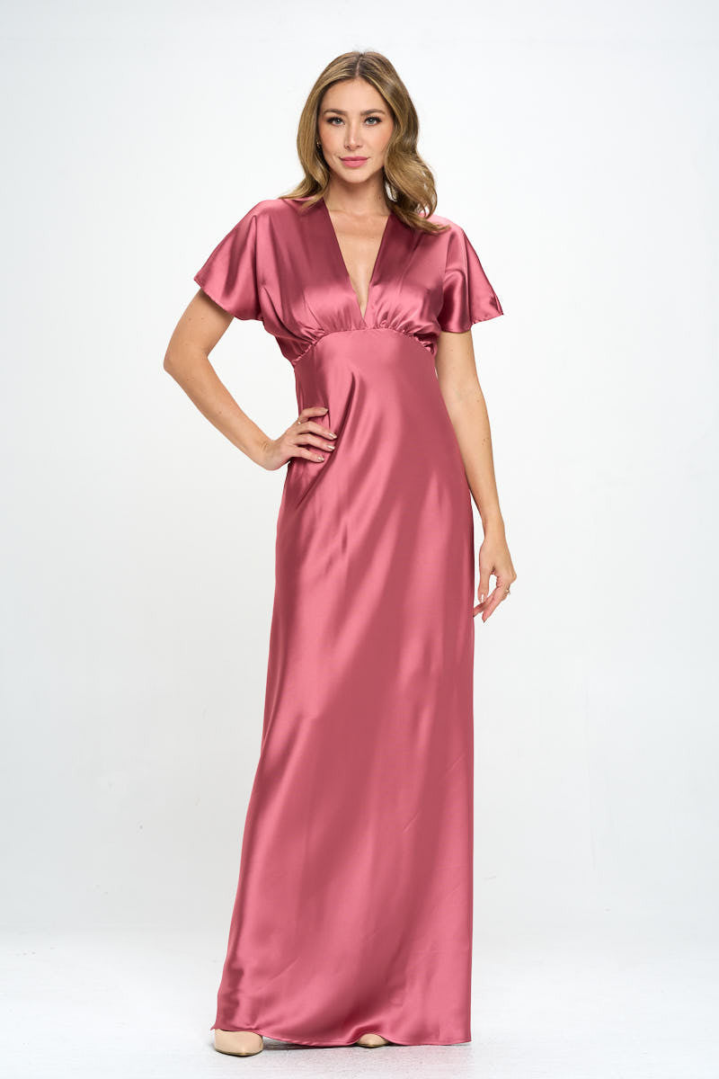 Satin Solid Deep V neck Formal Dress-Dresses-Reneecollection-Urbanheer
