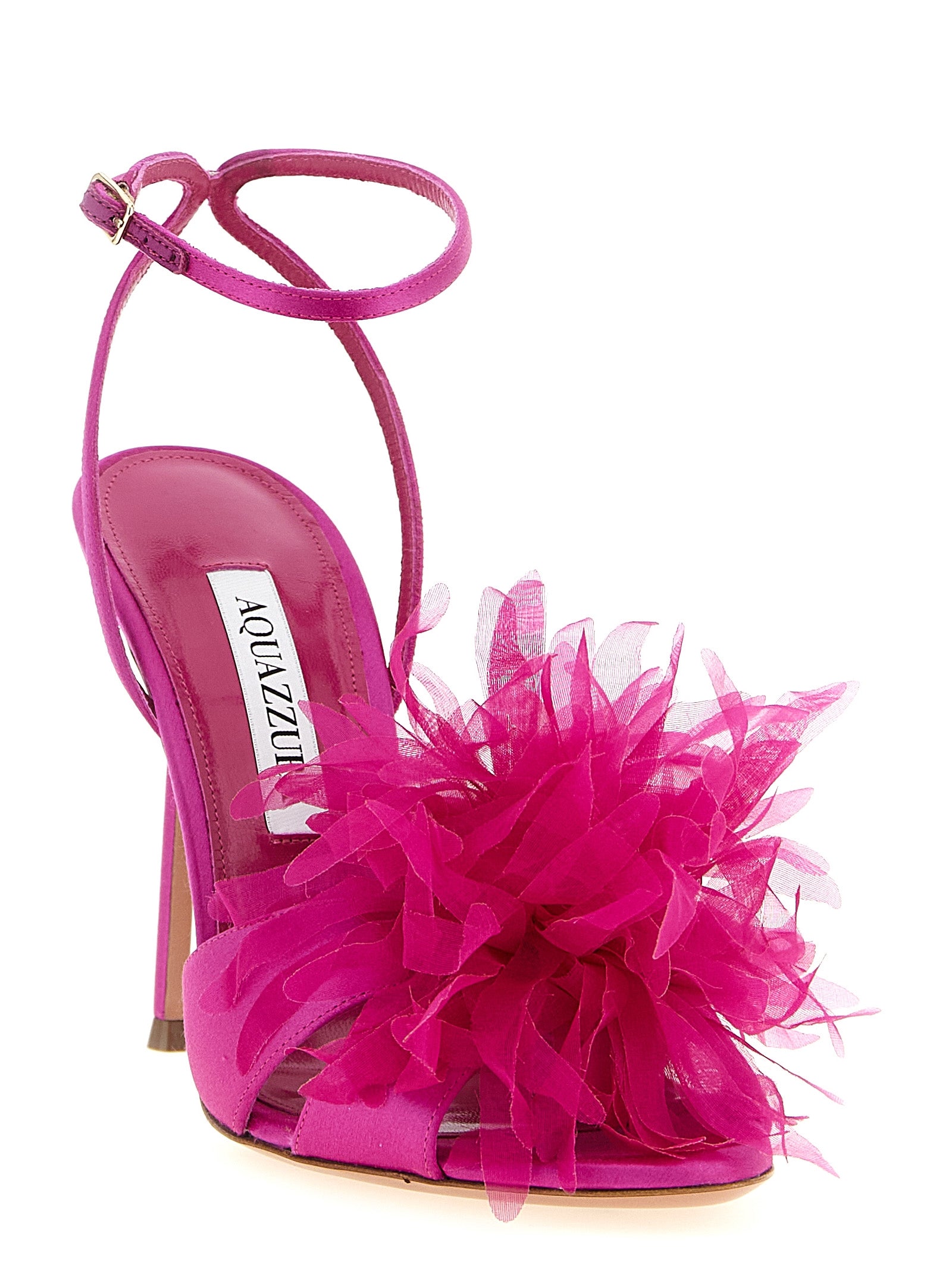 Satin Stiletto Sandals with Organza Flower