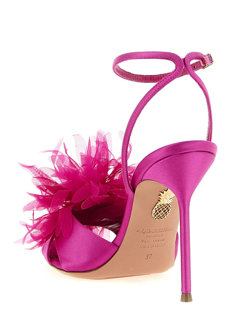 Satin Stiletto Sandals with Organza Flower