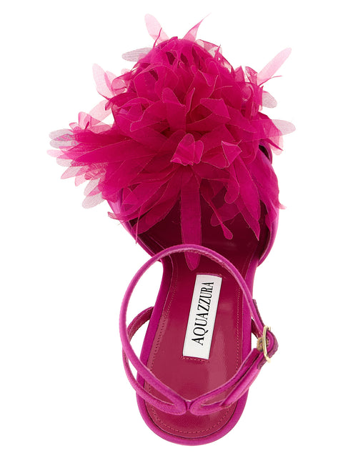 Satin Stiletto Sandals with Organza Flower