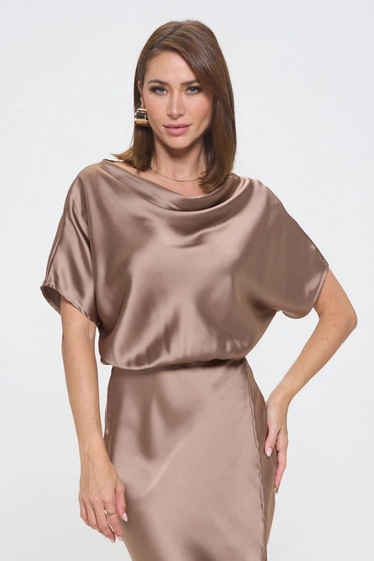 Satin Stretch Print Dress With Slit Dune-Dress-Renee C.-S-Dune-Urbanheer