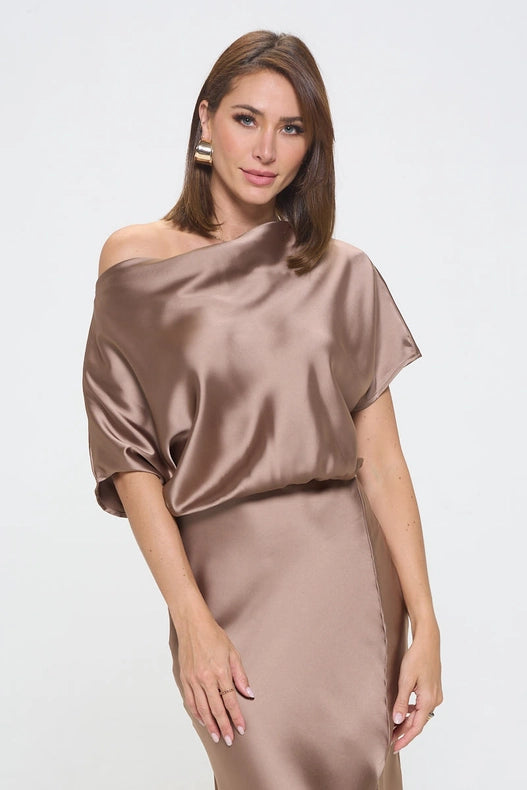 Satin Stretch Print Dress With Slit Dune-Dress-Renee C.-S-Dune-Urbanheer