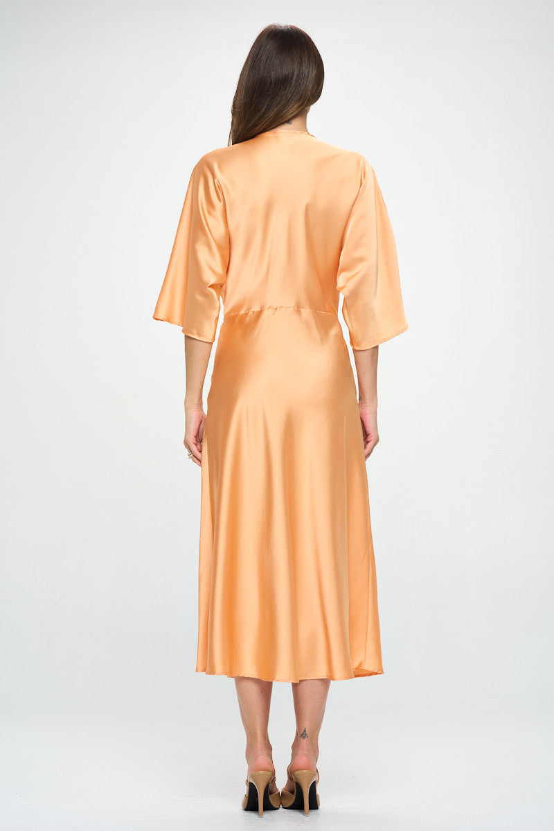 Satin Stretch Solid Dress with Front Twist-Dresses-Reneecollection-Small-MELON-Urbanheer