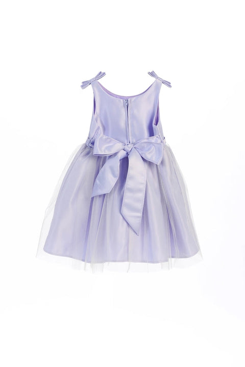 Satin & Tulle with Double Bow Shoulder-Baby Girl Dress-Sweet Kids, Inc.-S (6mths)-champagne-Urbanheer