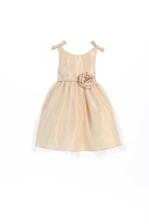 Satin & Tulle with Double Bow Shoulder-Baby Girl Dress-Sweet Kids, Inc.-S (6mths)-champagne-Urbanheer