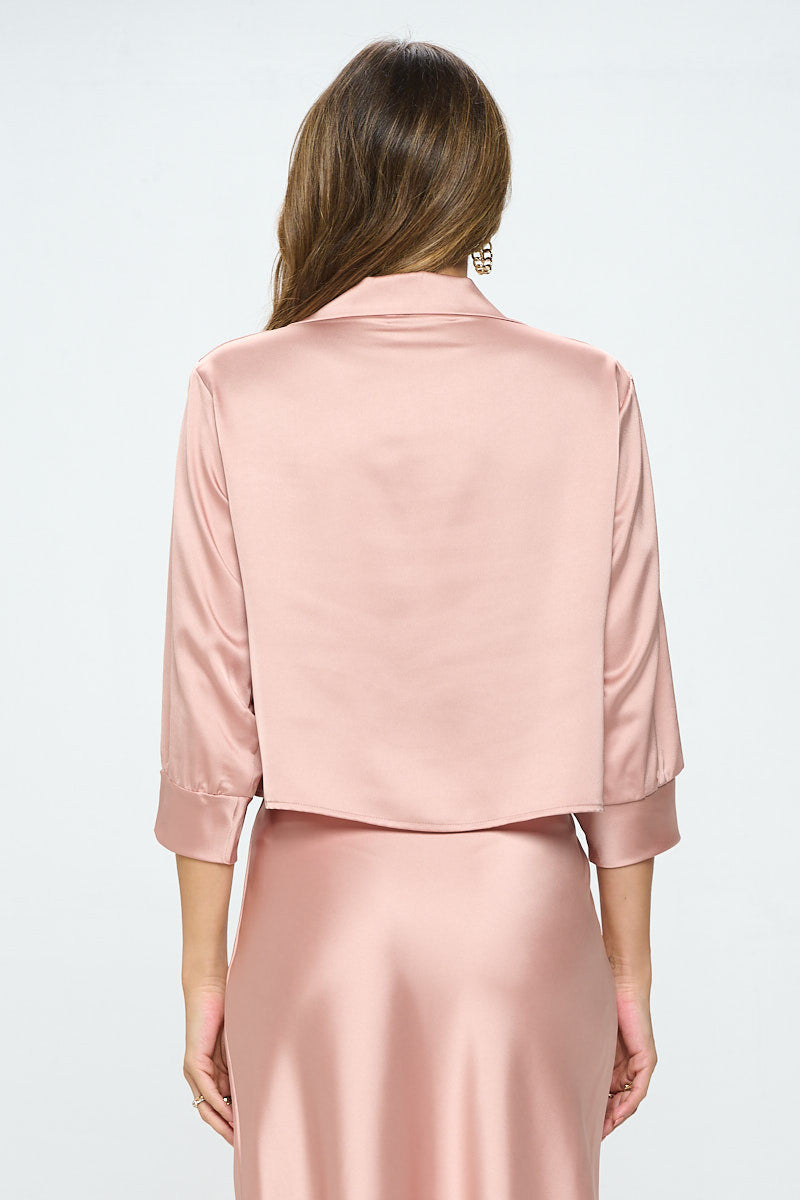 Satin V neck Collared Crop Top-Tops-Reneecollection-Urbanheer