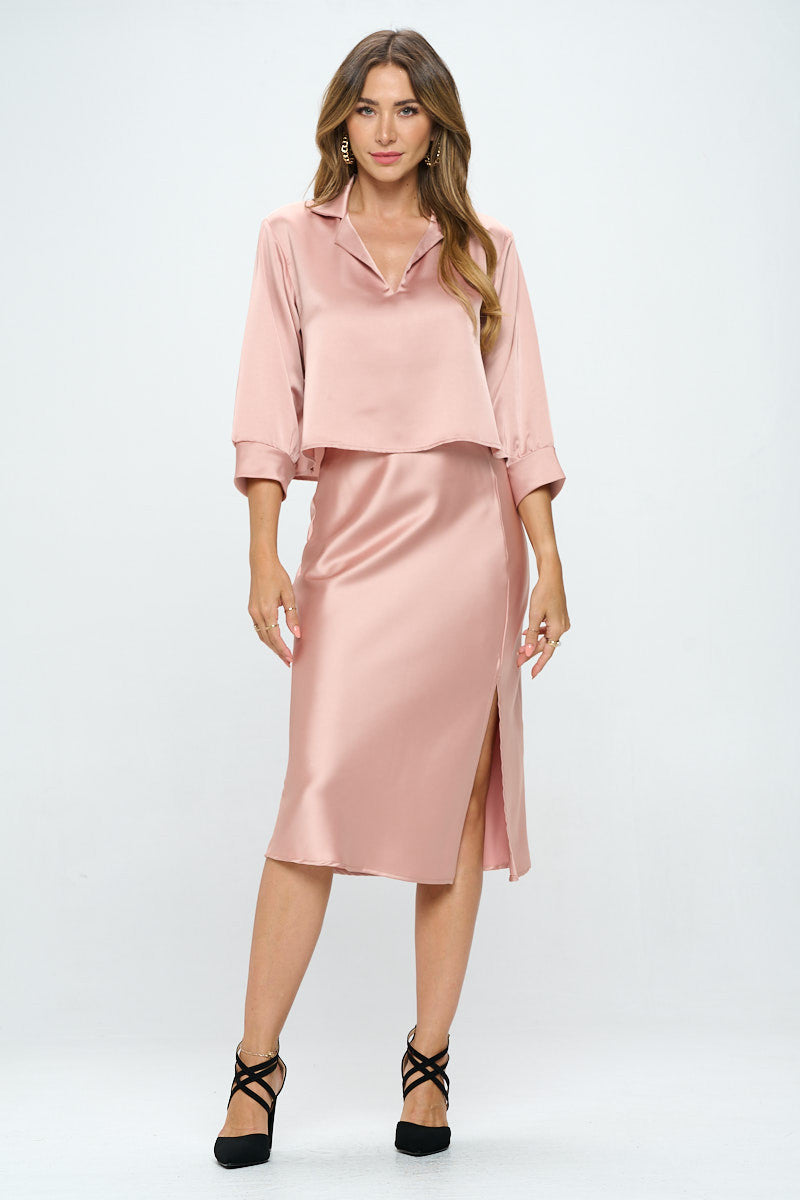 Satin V neck Collared Crop Top-Tops-Reneecollection-Urbanheer