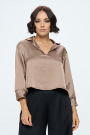 Satin V neck Collared Crop Top-Tops-Reneecollection-Urbanheer