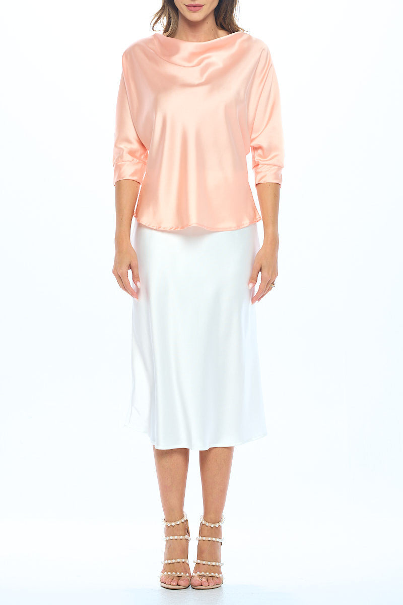 Satin Vibrant Cowl neck 3/4 Sleeve Top-New Arrival-Reneecollection-Urbanheer