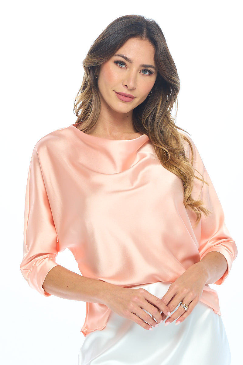 Satin Vibrant Cowl neck 3/4 Sleeve Top-New Arrival-Reneecollection-Urbanheer
