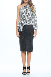Satin Zebra Print One Shoulder Formal Top with Tie-New Arrival-Reneecollection-Urbanheer