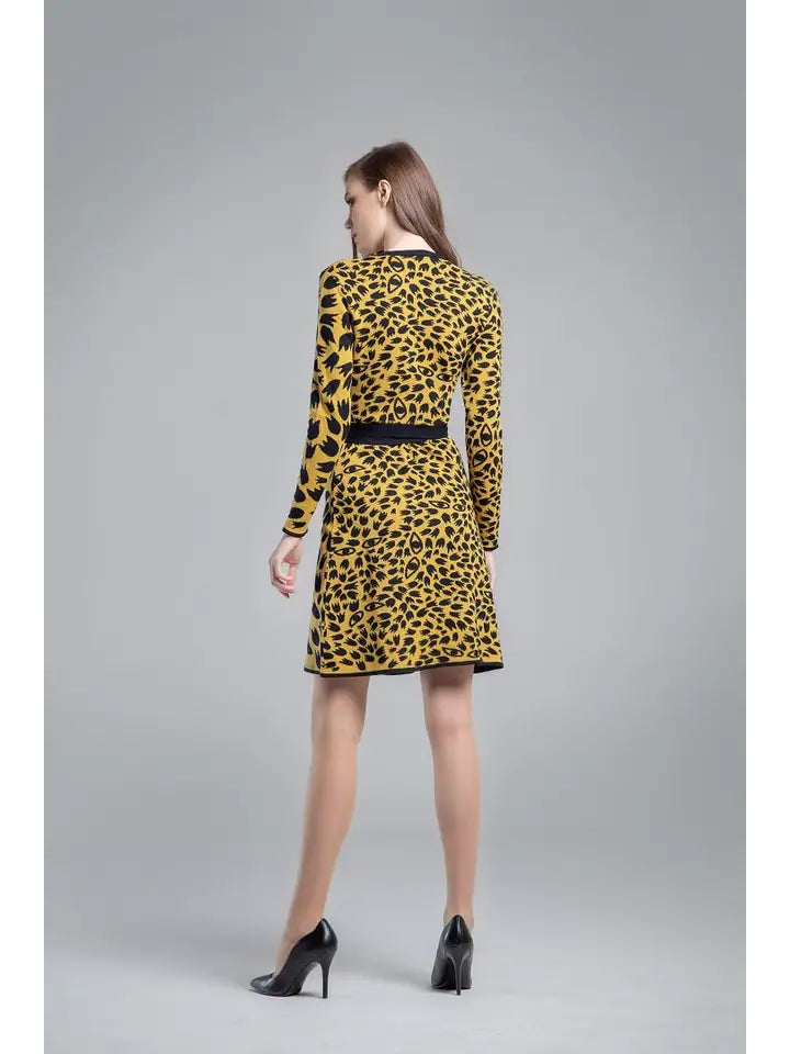 Savannah Jacquard-Knit Wrap Dress in Yellow-Dress-RUMOUR LONDON-XS-Yellow-Urbanheer