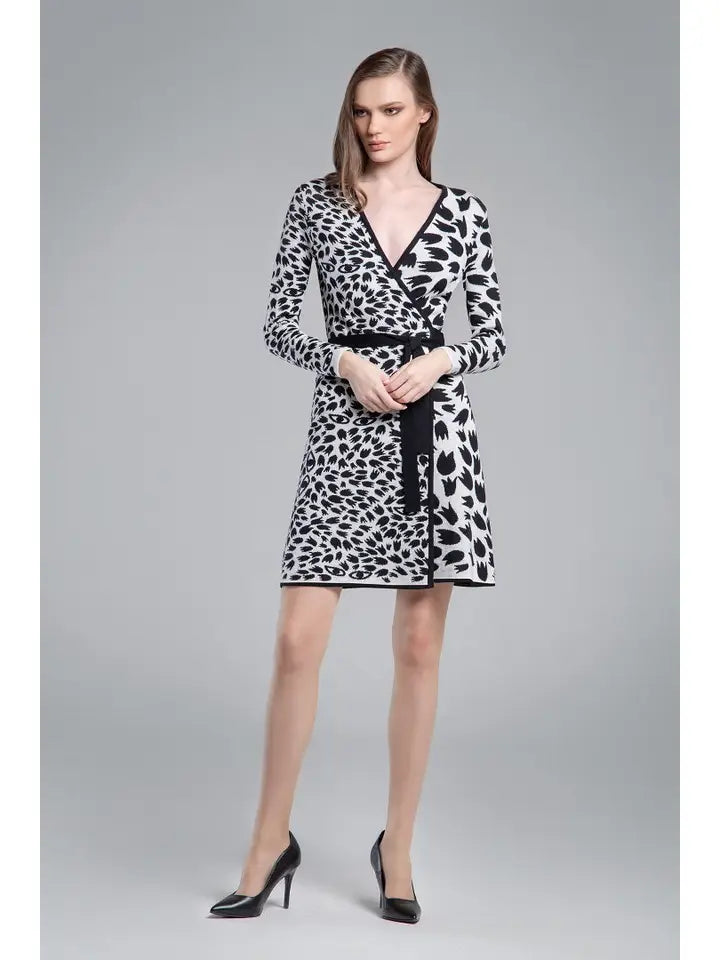 Savannah Jacquard-Knit Wrap Dress with Animal Pattern-Dress-RUMOUR LONDON-XS-Urbanheer