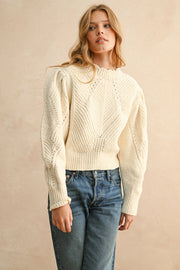 Scallop Detailed Puff Shoulder Sweater Top