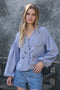 Scalloped Floral Cutout Button Blouse - Blue