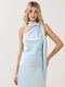 Scarf Neck Accent Open Back Satin Top