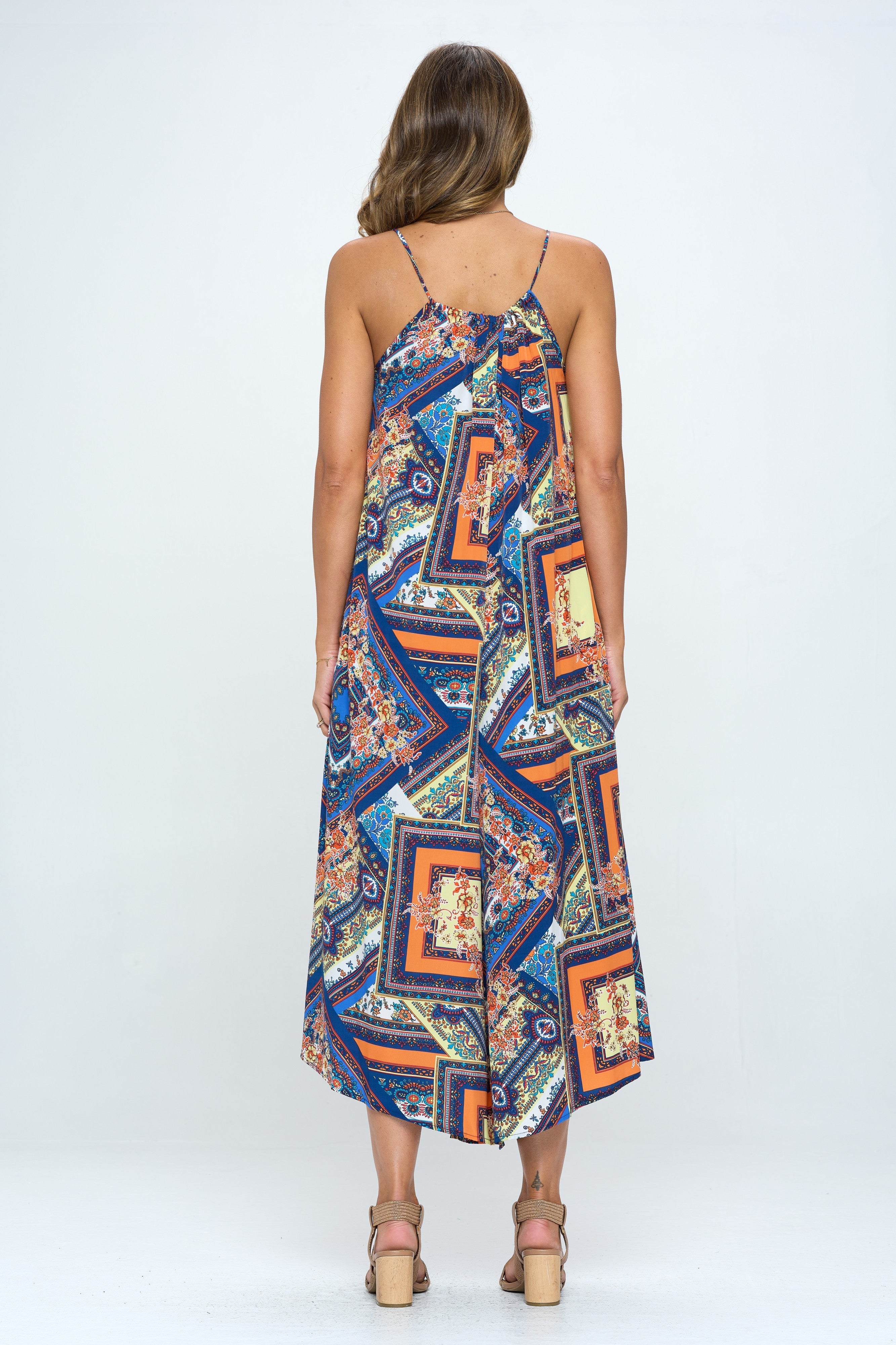 Scarf Print Sleeveless Print Jumpsuit-Rompers-Reneecollection-Urbanheer