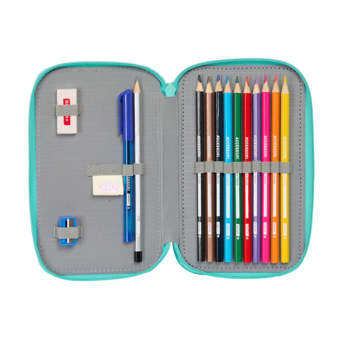 School Case with Accessories Peppa Pig Pretty flowers Yellow Mint 12.5 x 19.5 x 4 cm 29 Pieces-Office and stationery, School and educational materials-Peppa Pig-Urbanheer