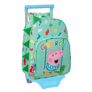School Rucksack with Wheels Peppa Pig George Mint 26 x 34 x 11 cm-Office and stationery, School and educational materials-Peppa Pig-Urbanheer
