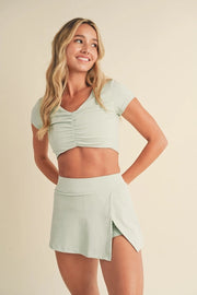 Scoop Neck Front Ruched Cropped Top Mint-TOP-KIMBERLY C-S-Urbanheer