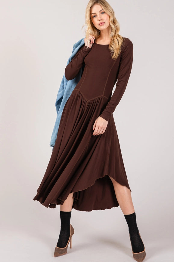 Scoop Neck Handkerchief Hem Jersey Midi Dress Umber-Dress-Lara Daisy-S-Umber-Urbanheer