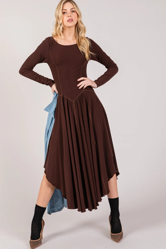 Scoop Neck Handkerchief Hem Jersey Midi Dress Umber-Dress-Lara Daisy-S-Umber-Urbanheer