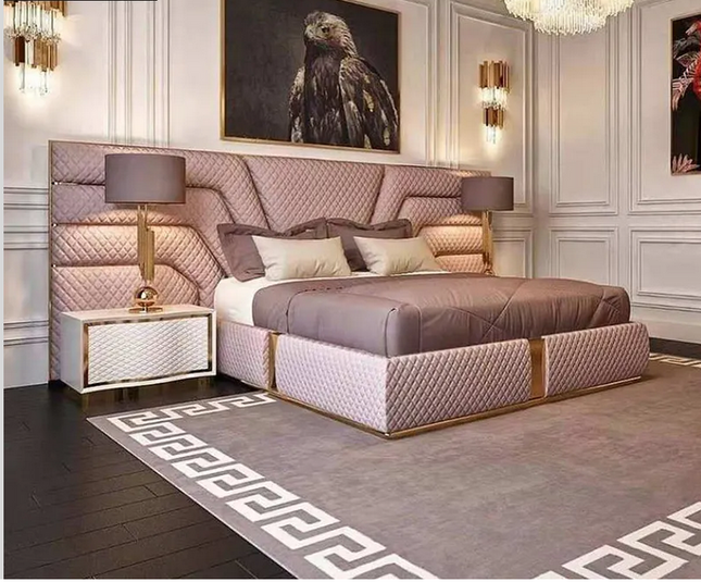 Modern Leather Upholstered Double King Size Italian Luxury Bed Villa-UH Decor-Urbanheer