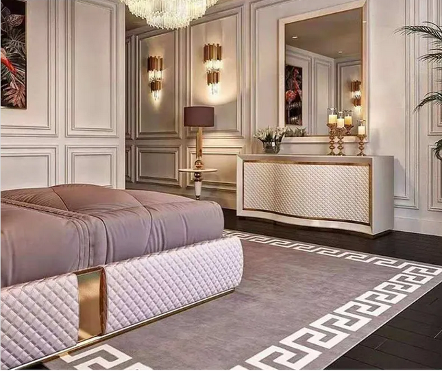 Modern Leather Upholstered Double King Size Italian Luxury Bed Villa-UH Decor-Urbanheer