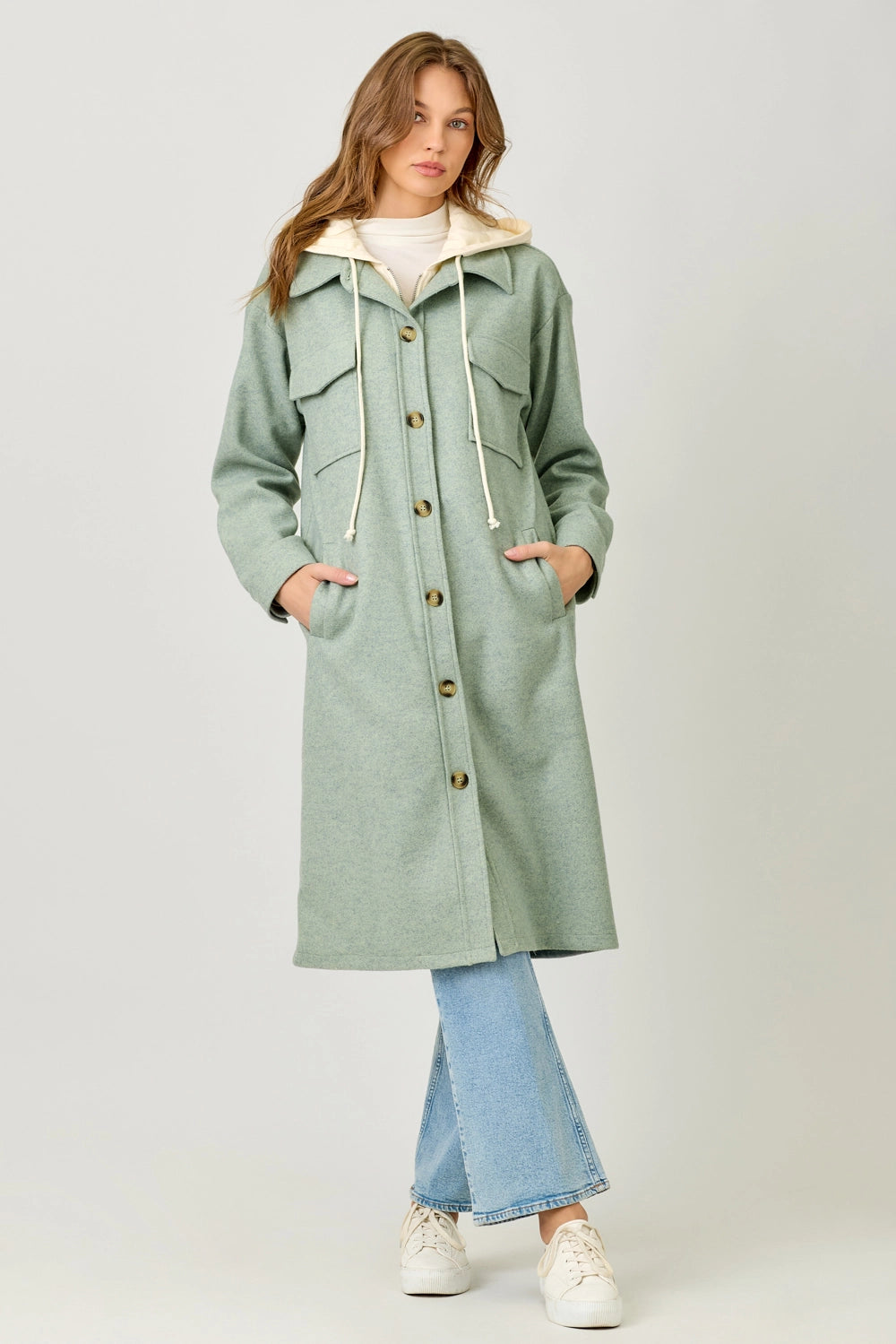 Twofer Hoodie Solid Coat Faded Seafoam