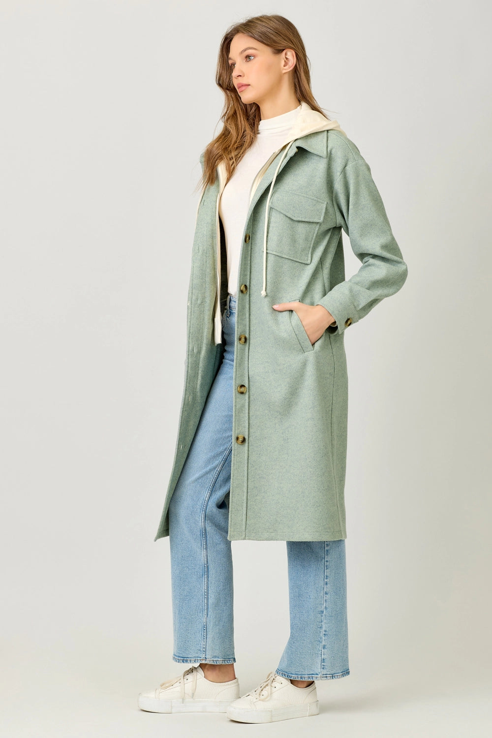 Twofer Hoodie Solid Coat Faded Seafoam