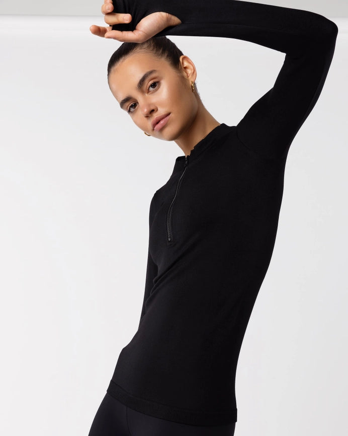 Seamless Long Sleeve Top - Black-Top-Nicky Kay-XS-Black-Urbanheer