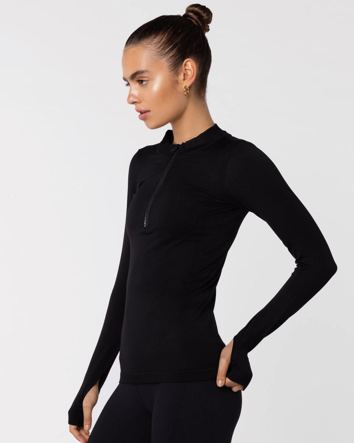 Seamless Long Sleeve Top - Black-Top-Nicky Kay-XS-Black-Urbanheer