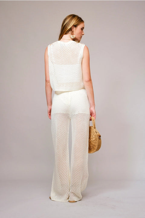 Seashell Embroidered Elastic Waist Pants-Pants-Blue B-S-OFF WHITE-Urbanheer